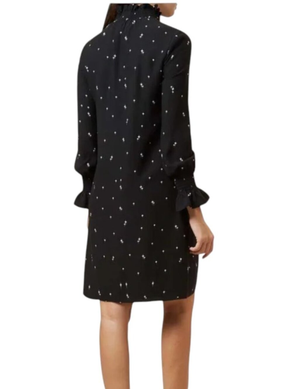 Hobbs London Luna Black Star Print Ruffle Tie Neck Long Sleeve Dress - Picture 3 of 14